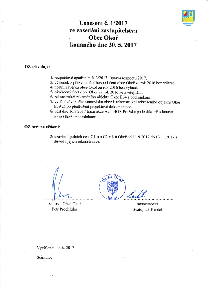 Usnesení OZ č.1/2017 