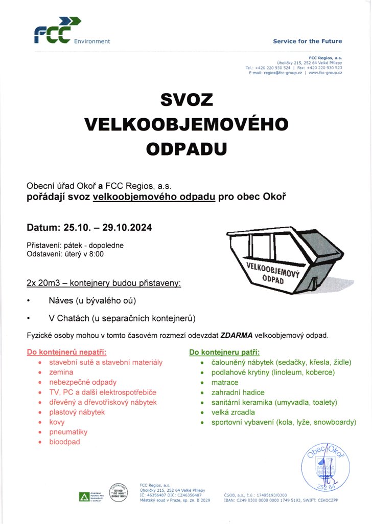 Velkoobjemov odpad - podzim 2024