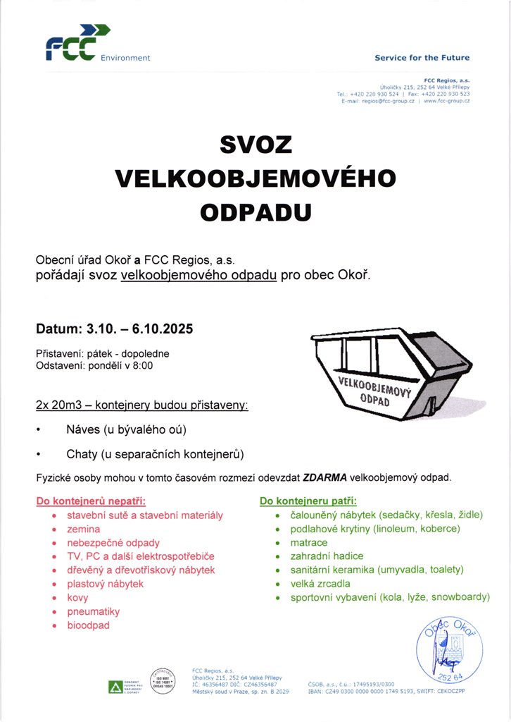 Velkoobjemov odpad - podzim 2025