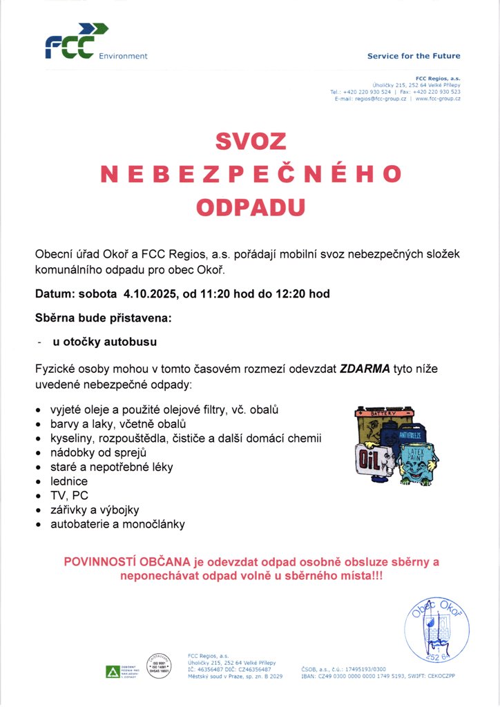 Nebezpen odpad - podzim 2025