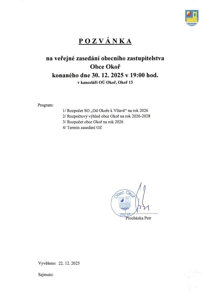 Pozv�nka OZ - 30.12.2025