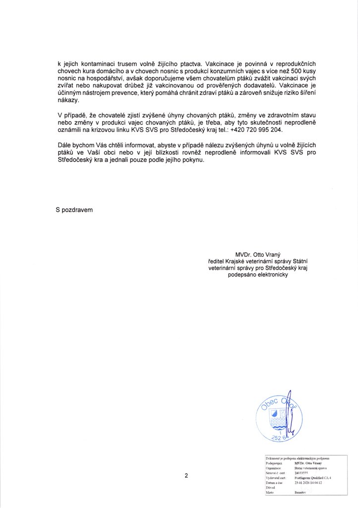 Informace o ohnisku choroby ptactva - 2/2